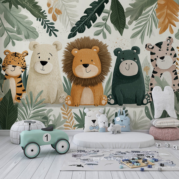 Papier peint jungle animaux | Décoration murale ludique