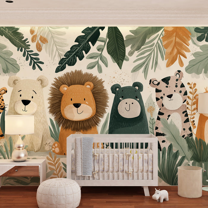 Papier peint jungle animaux | Décoration murale ludique