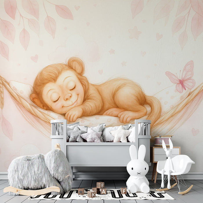 Babyzimmer Tapete Affe in der Hängematte