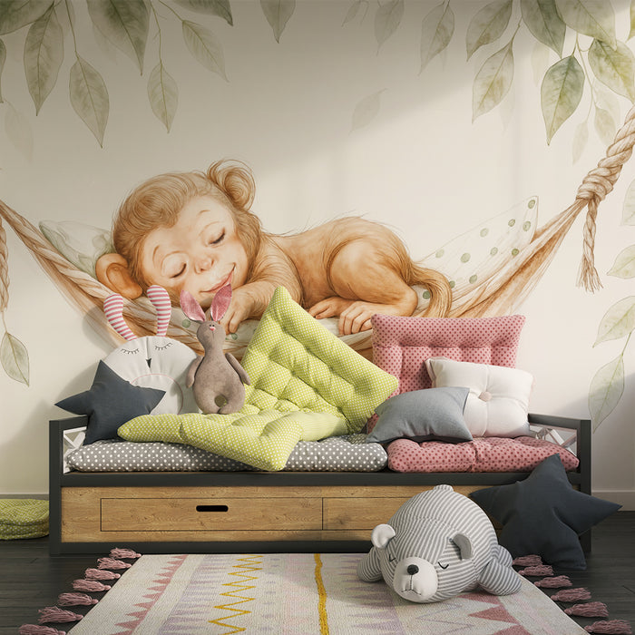 Papel pintado de mono | Adorable ilustración de mono dormido