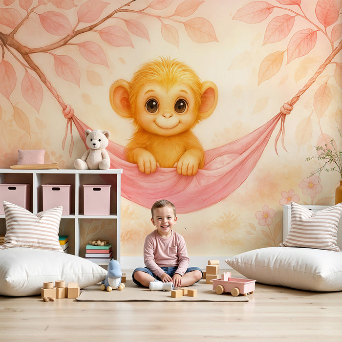 Papier peint bébé singe | Motif doux et charmant