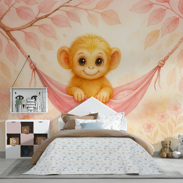 Papier peint bébé singe | Motif doux et charmant