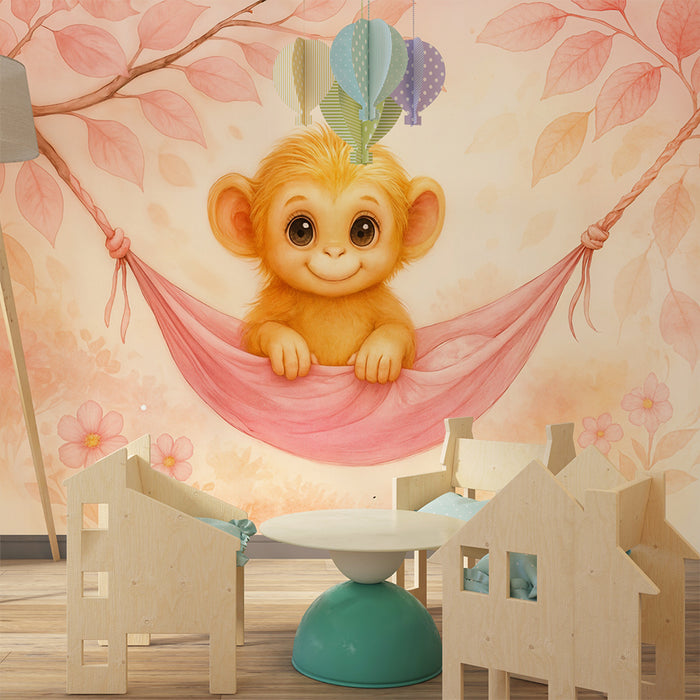 Papier peint bébé singe | Motif doux et charmant
