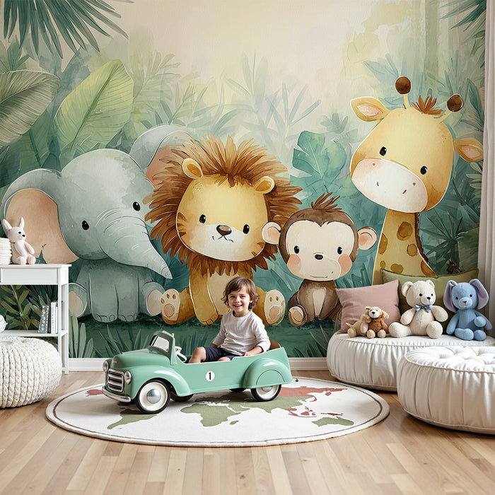 Tapeta so zvieratami džungle | Dekorácia na stenu pre detskú izbu