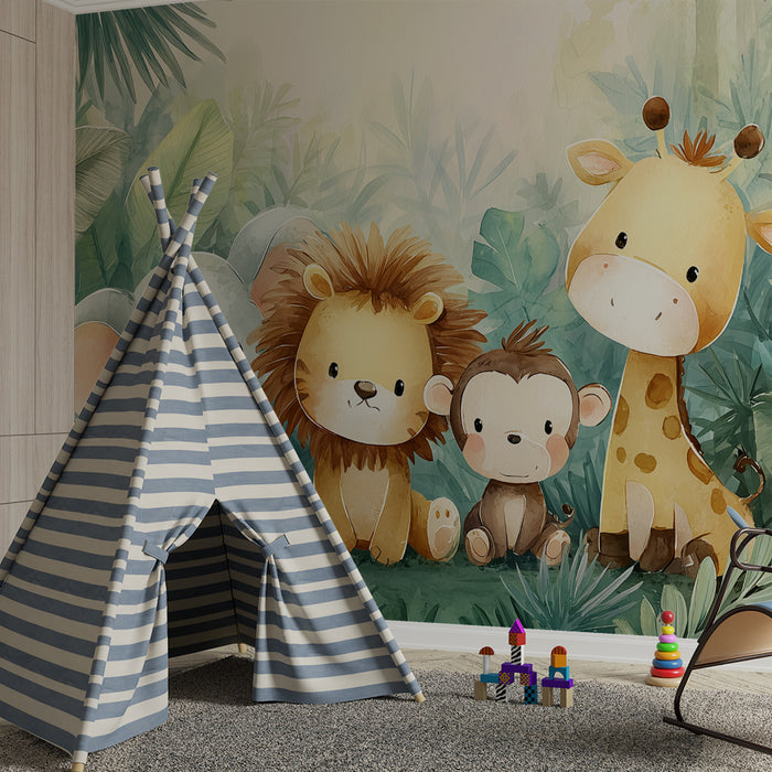 Tapeta so zvieratami džungle | Dekorácia na stenu pre detskú izbu