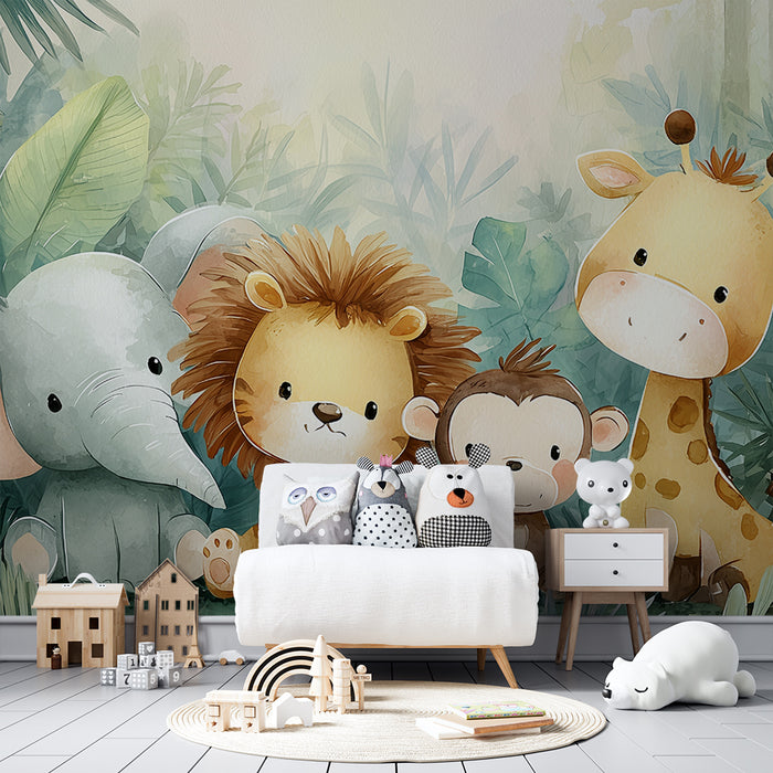Tapeta so zvieratami džungle | Dekorácia na stenu pre detskú izbu