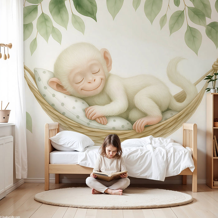 Børneværelse tapet | Sovende abe i en hængekøje