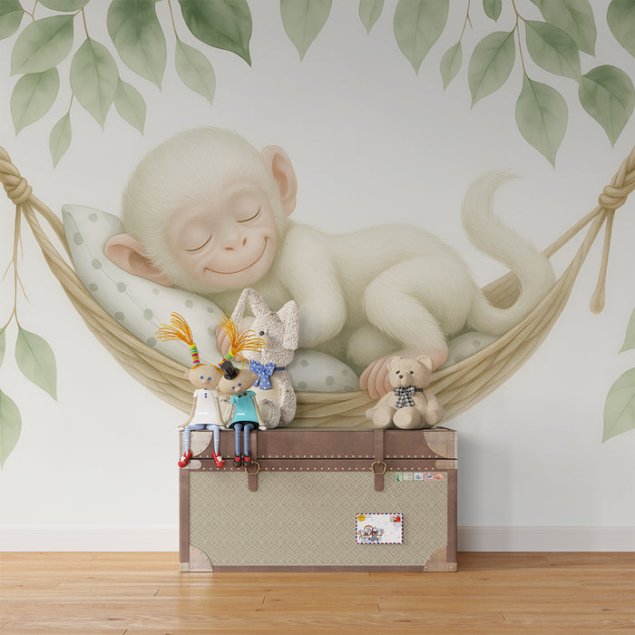 Børneværelse tapet | Sovende abe i en hængekøje