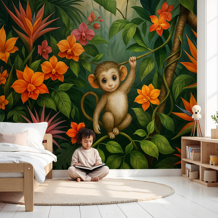Tapeta Džungla u pokretu | Majmun i Egzotično cvijeće