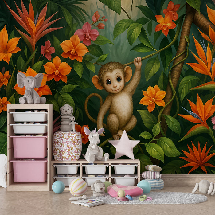Tapeta Džungla u pokretu | Majmun i Egzotično cvijeće