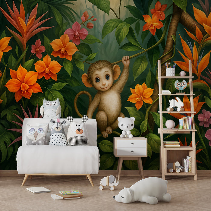 Tapeta Džungla u pokretu | Majmun i Egzotično cvijeće