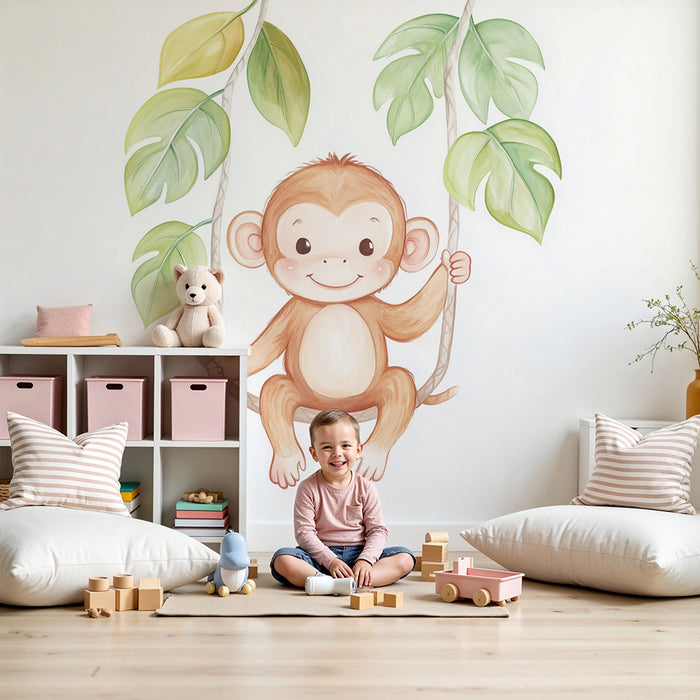 Papel de parede quarto bebê | Симпатична маймуна на люлка