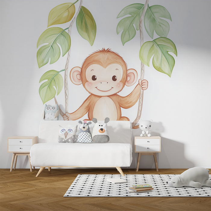 Papel de parede quarto bebê | Симпатична маймуна на люлка