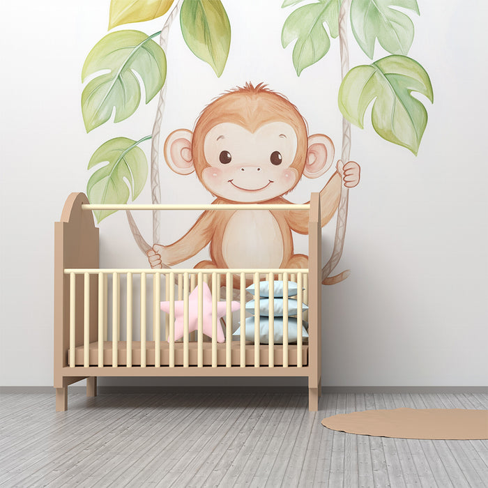 Papel de parede quarto bebê | Симпатична маймуна на люлка