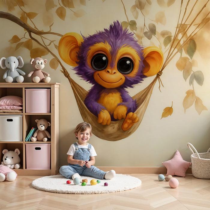 Tapeta z uroczą małpką | Kolorowa i fantazyjna ilustracja