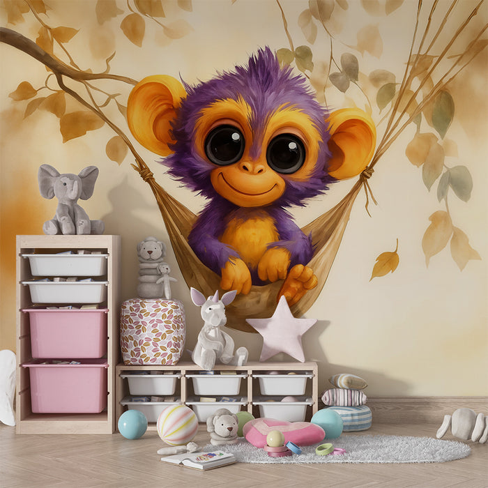 Tapeta z uroczą małpką | Kolorowa i fantazyjna ilustracja