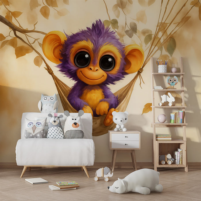 Tapeta z uroczą małpką | Kolorowa i fantazyjna ilustracja