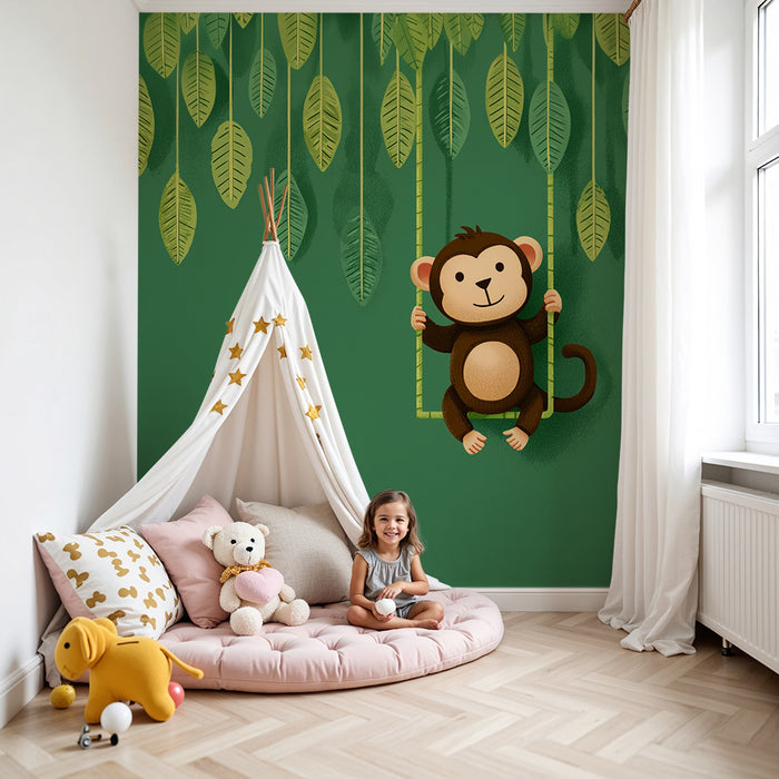 Papier peint singe amusant | Décor de jungle pour enfants