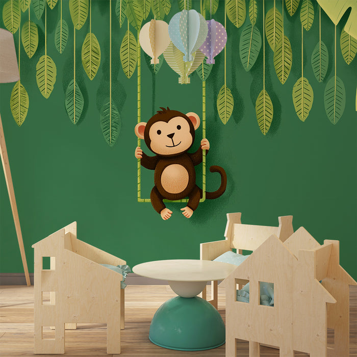 Papier peint singe amusant | Décor de jungle pour enfants