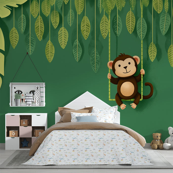 Papier peint singe amusant | Décor de jungle pour enfants