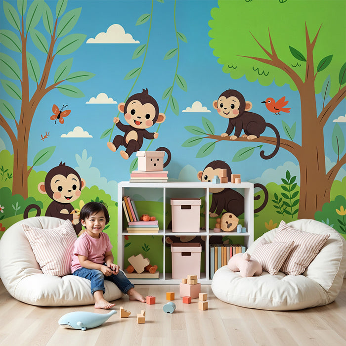 Barvni papir opice | Veseli vzorec za otroško sobo