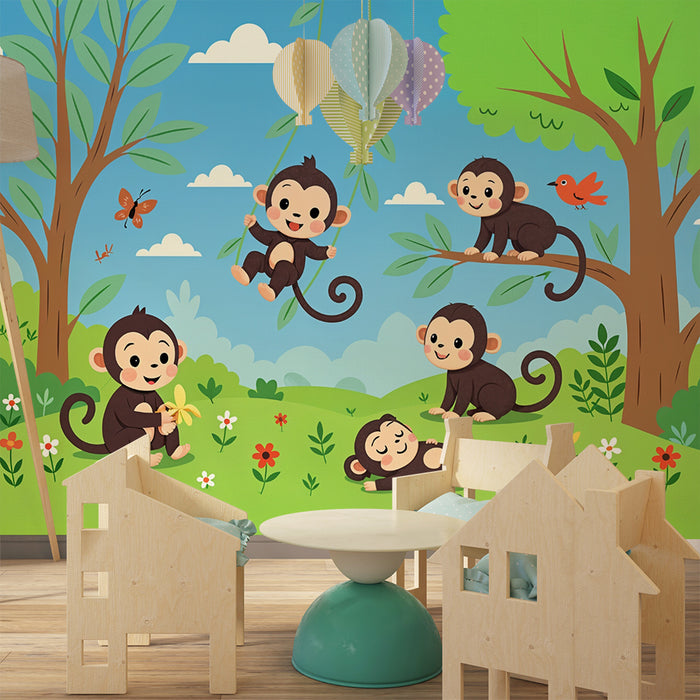 Barvni papir opice | Veseli vzorec za otroško sobo