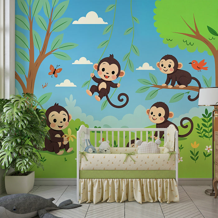 Barvni papir opice | Veseli vzorec za otroško sobo