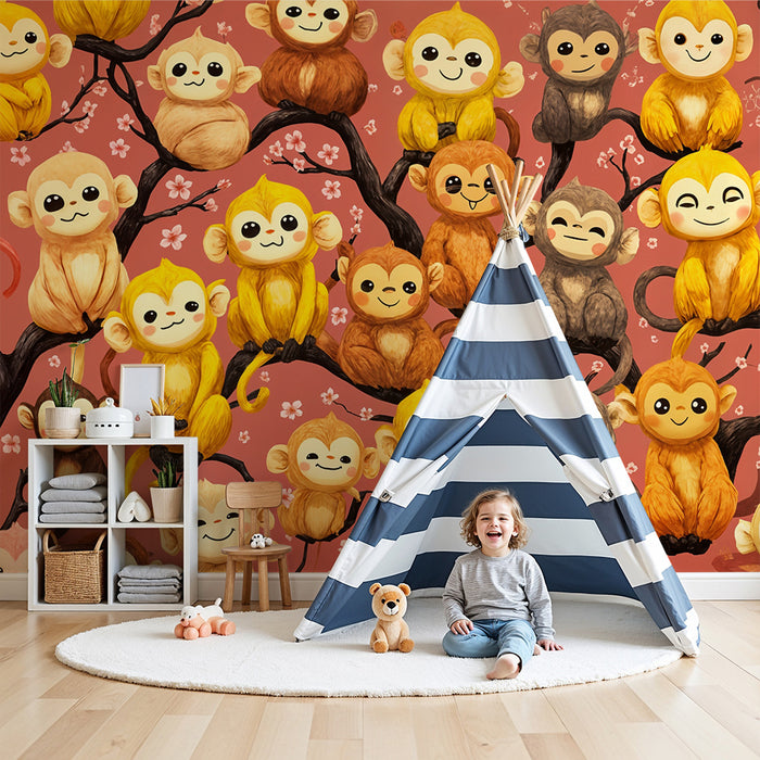 Apor tapet | Söta barn på blommande grenar