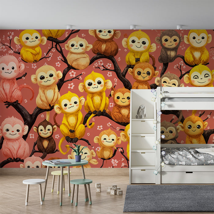 Apor tapet | Söta barn på blommande grenar