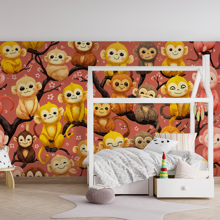 Apor tapet | Söta barn på blommande grenar