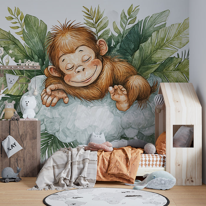 Tapeta s uspavanim majmunom | Ljupki i egzoticni ilustracija