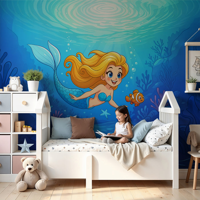 Papier peint chambre enfant | Sirène et poisson clown