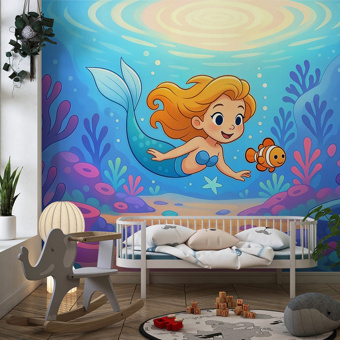 Barnrumspapper | Havsfru och färgglatt korallrev