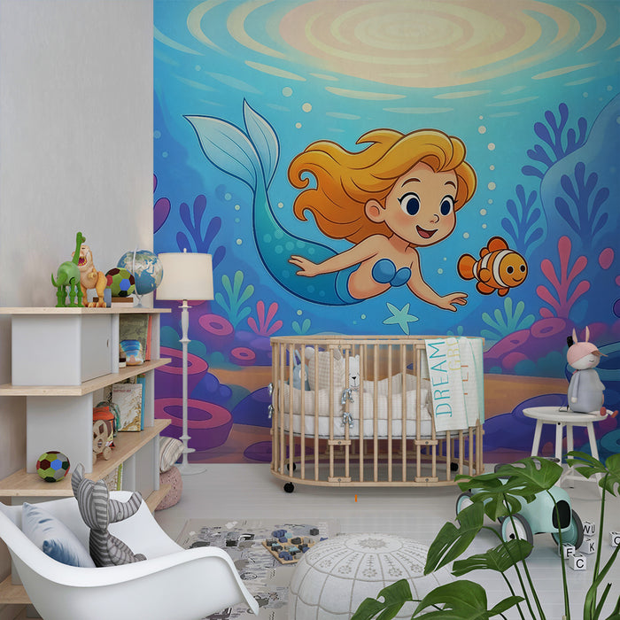 Barnrumspapper | Havsfru och färgglatt korallrev