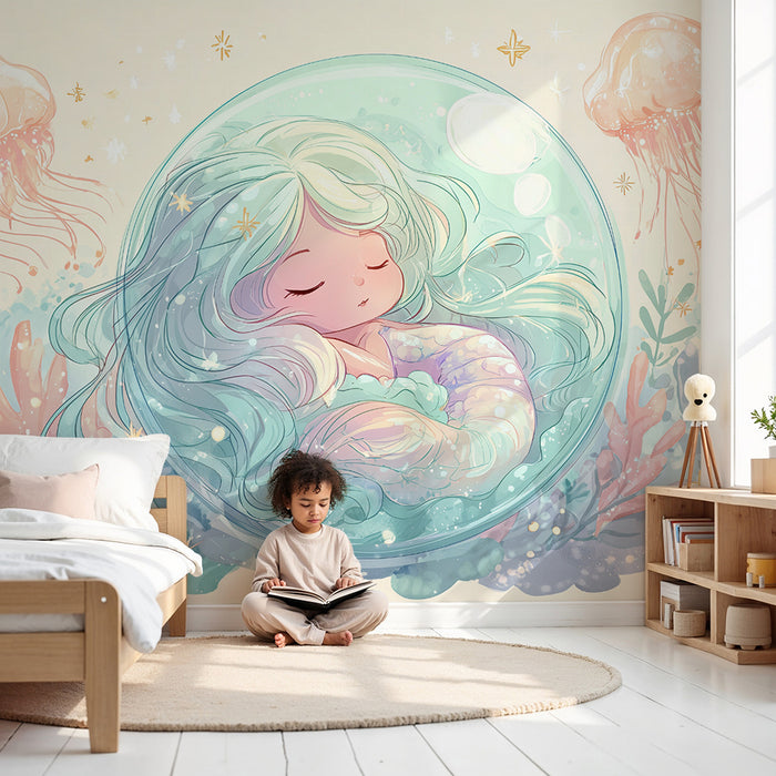 Carta da parati bambini marina | Fata addormentata sottomarina