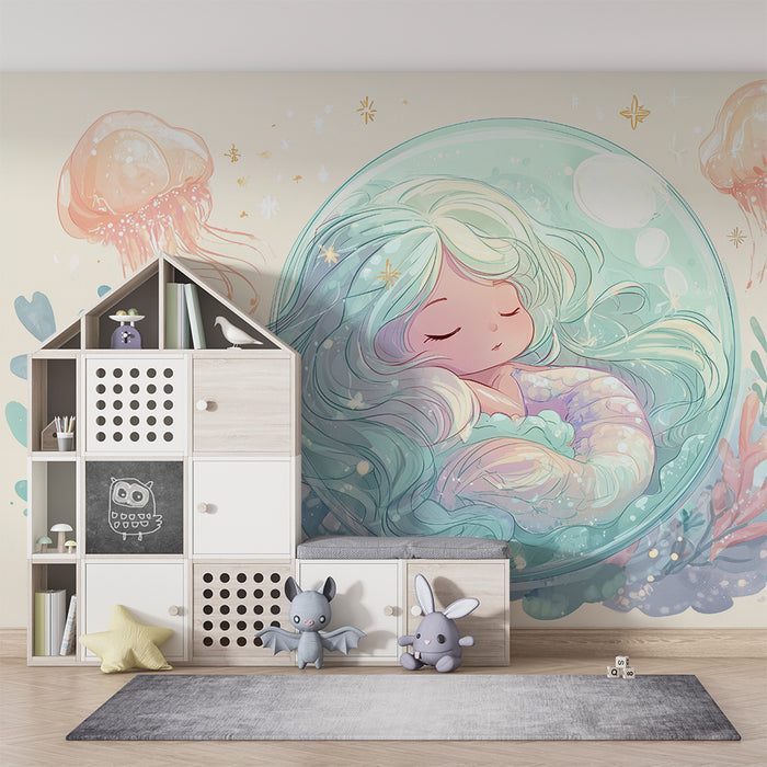 Carta da parati bambini marina | Fata addormentata sottomarina