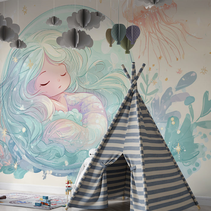 Carta da parati bambini marina | Fata addormentata sottomarina