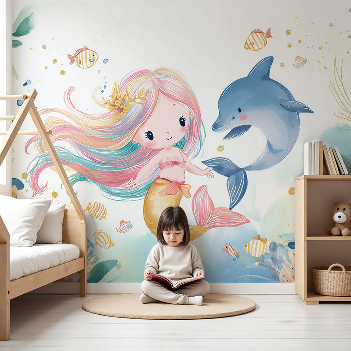 Havfrue tapet | Marine dekoration til børneværelset