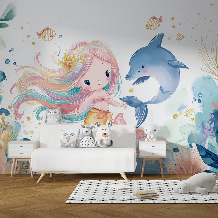 Havfrue tapet | Marine dekoration til børneværelset