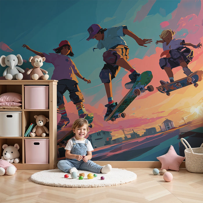 Papier peint skateboard | Énergie crépusculaire vibrante