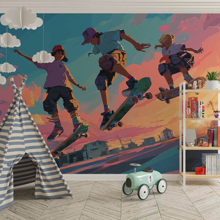 Papier peint skateboard | Énergie crépusculaire vibrante