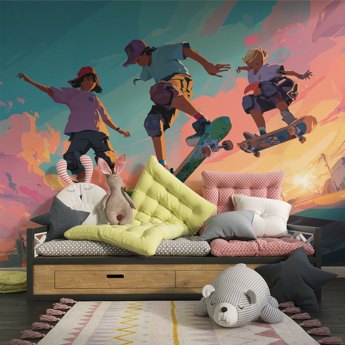 Papier peint skateboard | Énergie crépusculaire vibrante