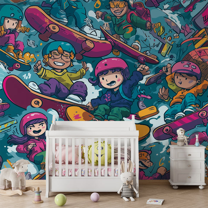 Papel de parede skater | Πολύχρωμα και παιχνιδιάρικα σχέδια