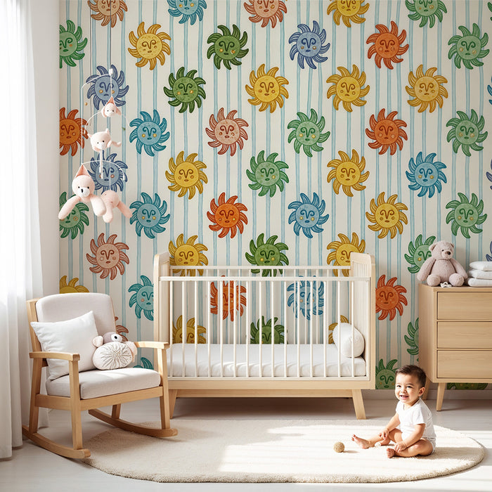 Papel pintado infantil | Sol colorido y rayas
