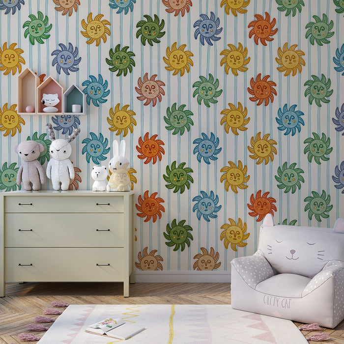 Papel pintado infantil | Sol colorido y rayas