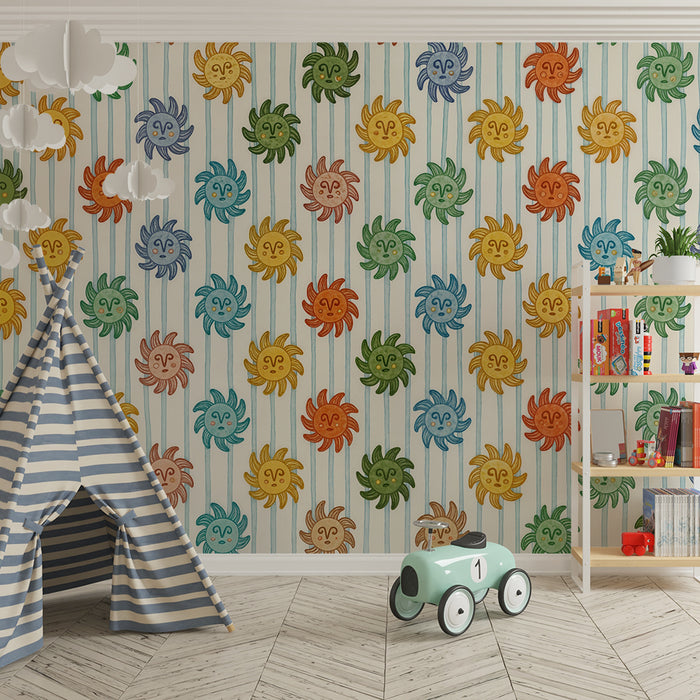 Papel pintado infantil | Sol colorido y rayas