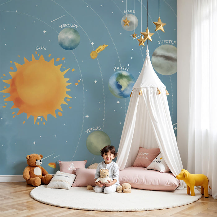Papel pintado infantil | Sistema solar colorido