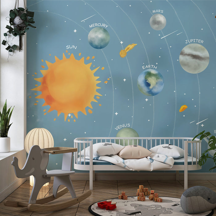 Papel pintado infantil | Sistema solar colorido
