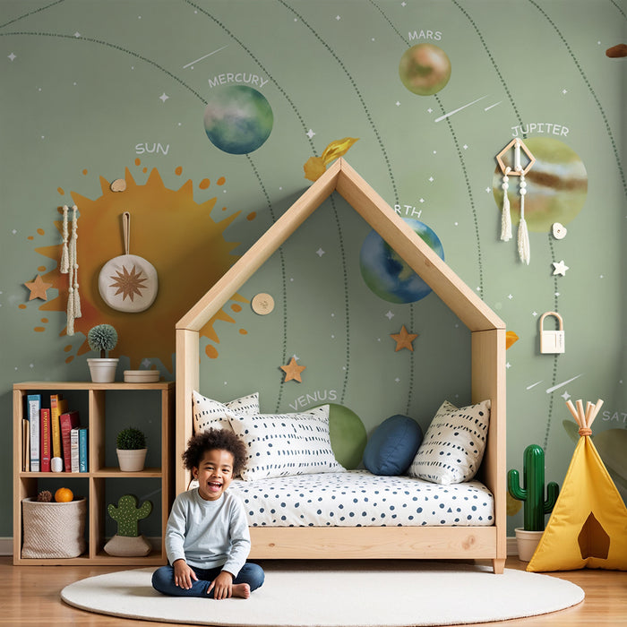 Lastenhuoneen tapetti | Leikkisä aurinkokuntajärjestelmä