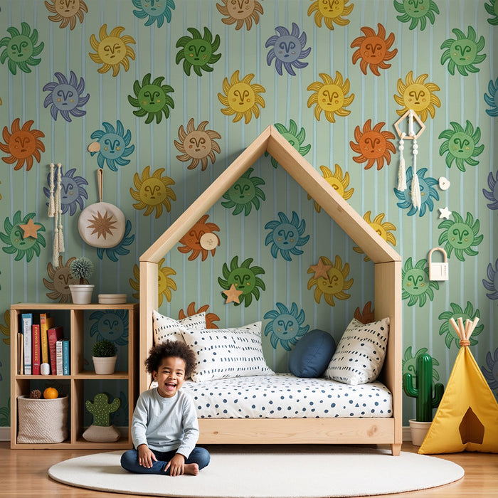 Papel pintado infantil | Sol multicolor alegre